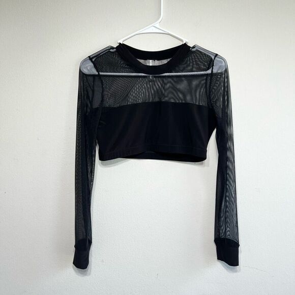 Norma Kamali Black Mesh Long Sleeve Jersey Crop Top Medium - Picture 2 of 6